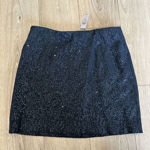 Ann Taylor Wool Blend Black Sequins‎ Skirt Size 12P NWT Pockets